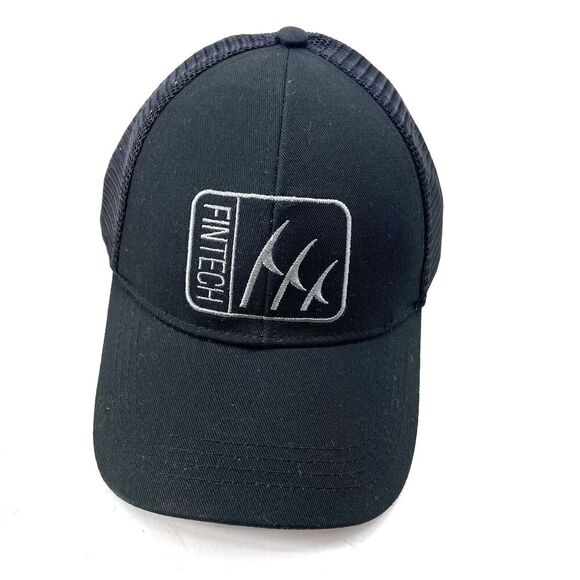 Fintech Fishing Black Logo Patch Mesh Snap Back Trucker Cap Hat Unisex OS - Picture 1 of 6